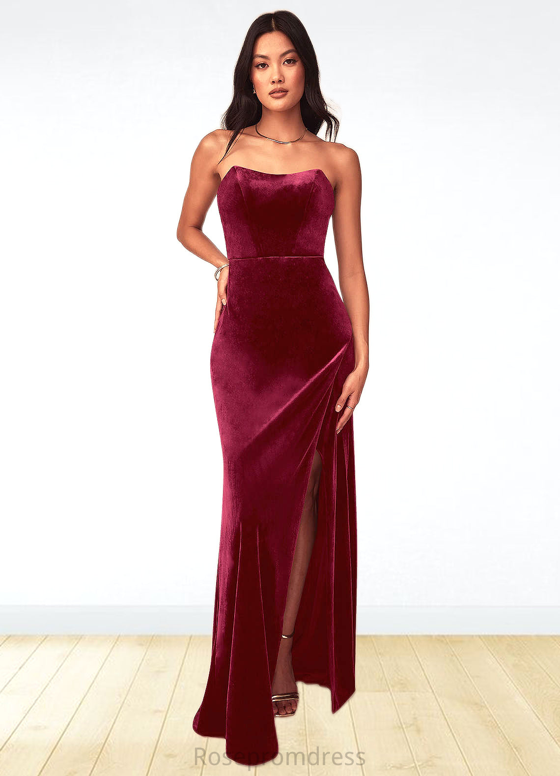Quinn A-Line Strapless Velvet Floor-Length Dress SRSP0019776
