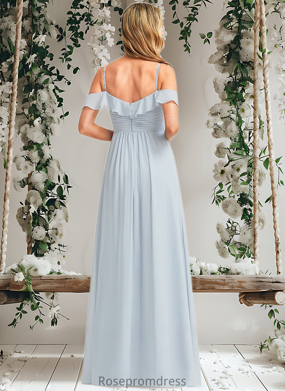 Kimora A-line Cold Shoulder Floor-Length Chiffon Bridesmaid Dress With Ruffle DSP0025723