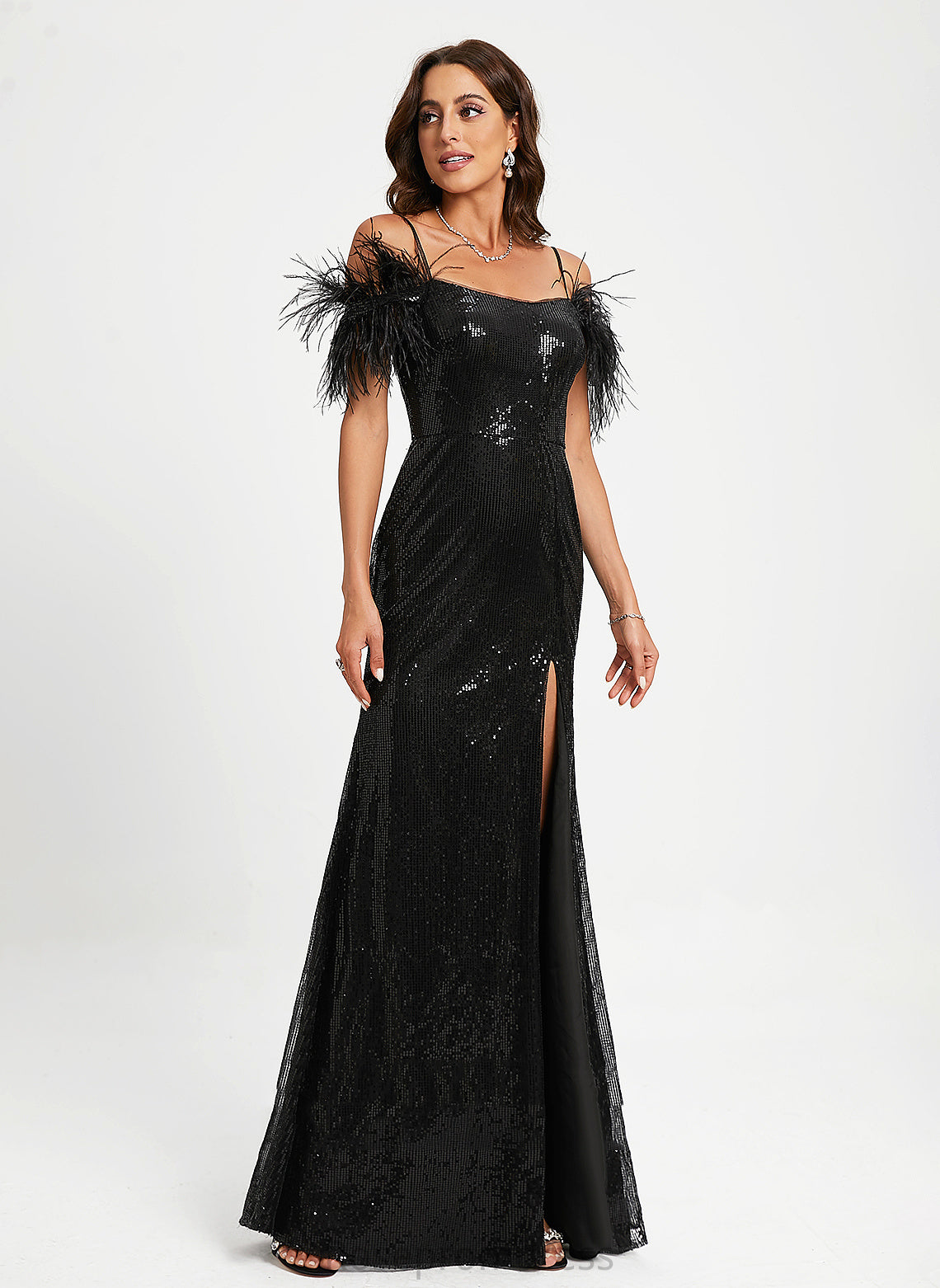 Prom Dresses Savanna Feather Sequins With Sheath/Column Floor-Length Scoop Sequined