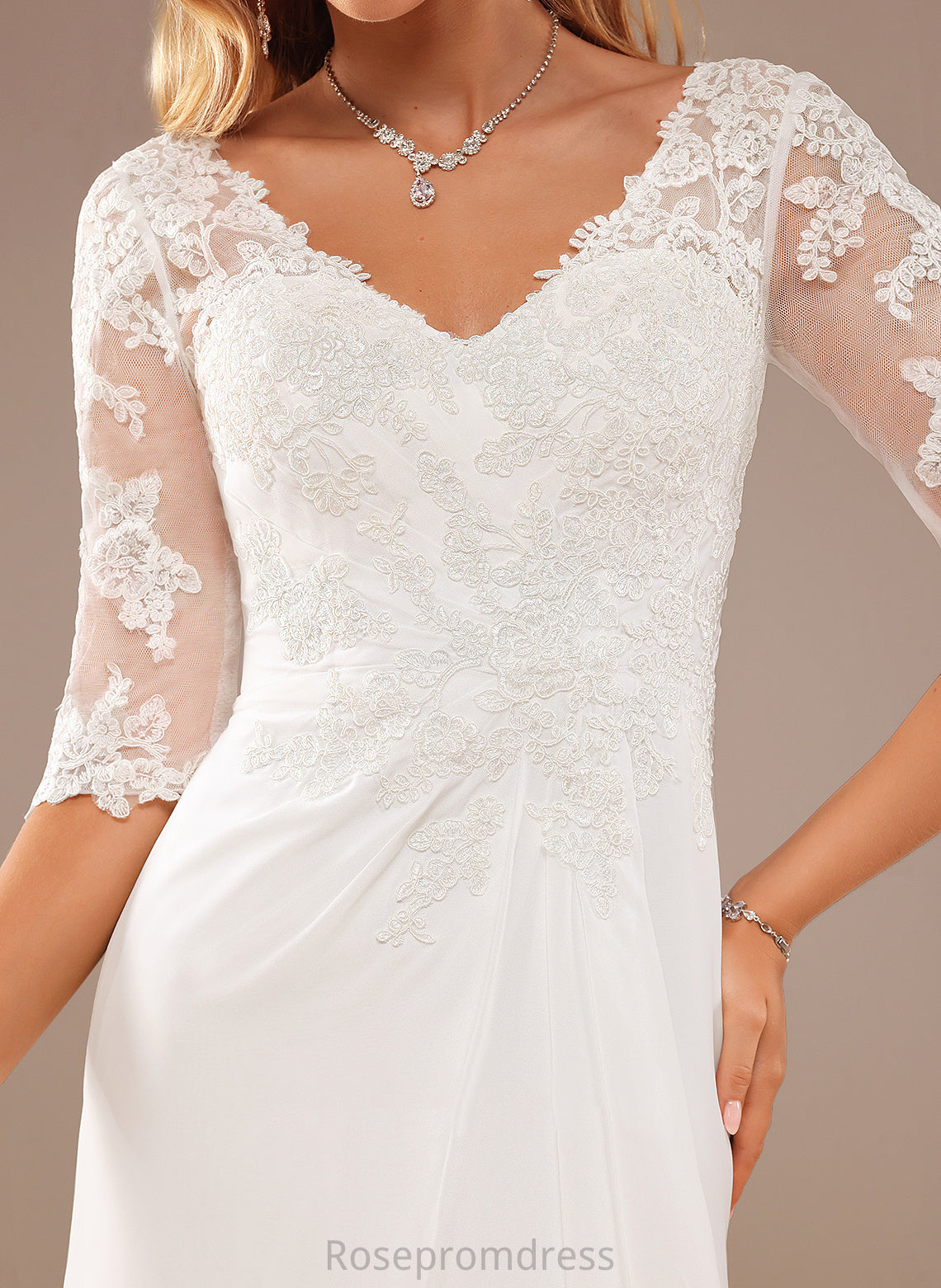 Dress V-neck With Lois Lace Ruffle A-Line Asymmetrical Chiffon Lace Wedding Wedding Dresses
