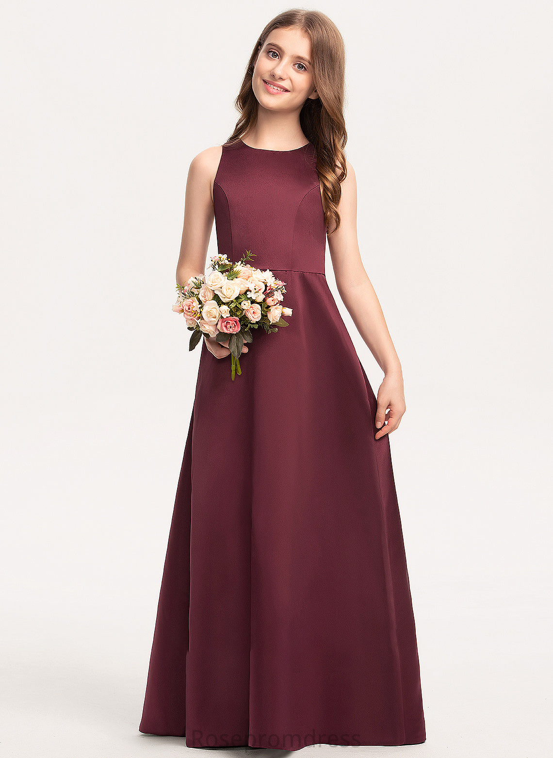 A-Line Scoop Neck Junior Bridesmaid Dresses Floor-Length Rita Satin