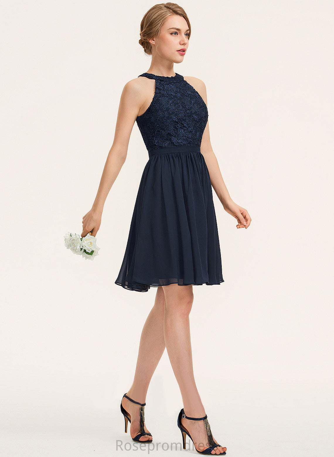 Straps&Sleeves Lace A-line Neckline Silhouette Scoop Fabric Knee-Length Length Estrella Floor Length Natural Waist Bridesmaid Dresses