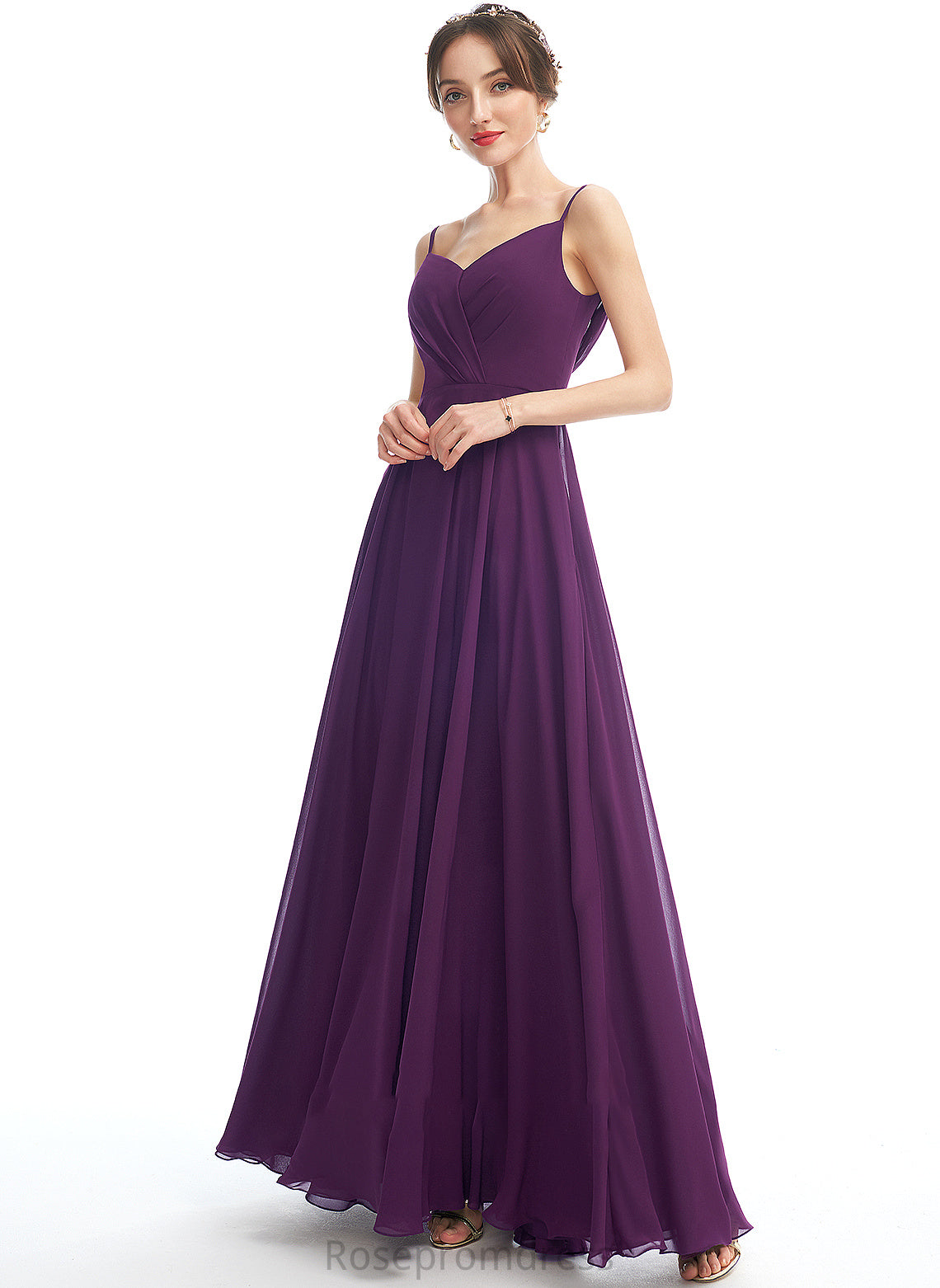 Pockets Embellishment A-Line Length Floor-Length V-neck Fabric Silhouette Neckline Gertie Natural Waist Spaghetti Staps Bridesmaid Dresses