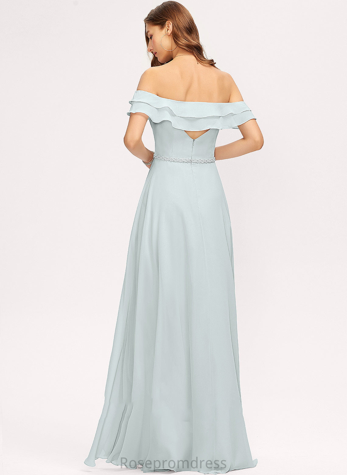 Off-the-Shoulder Neckline Fabric SplitFront CascadingRuffles Silhouette Embellishment Floor-Length A-Line Length Beading Harriet Bridesmaid Dresses