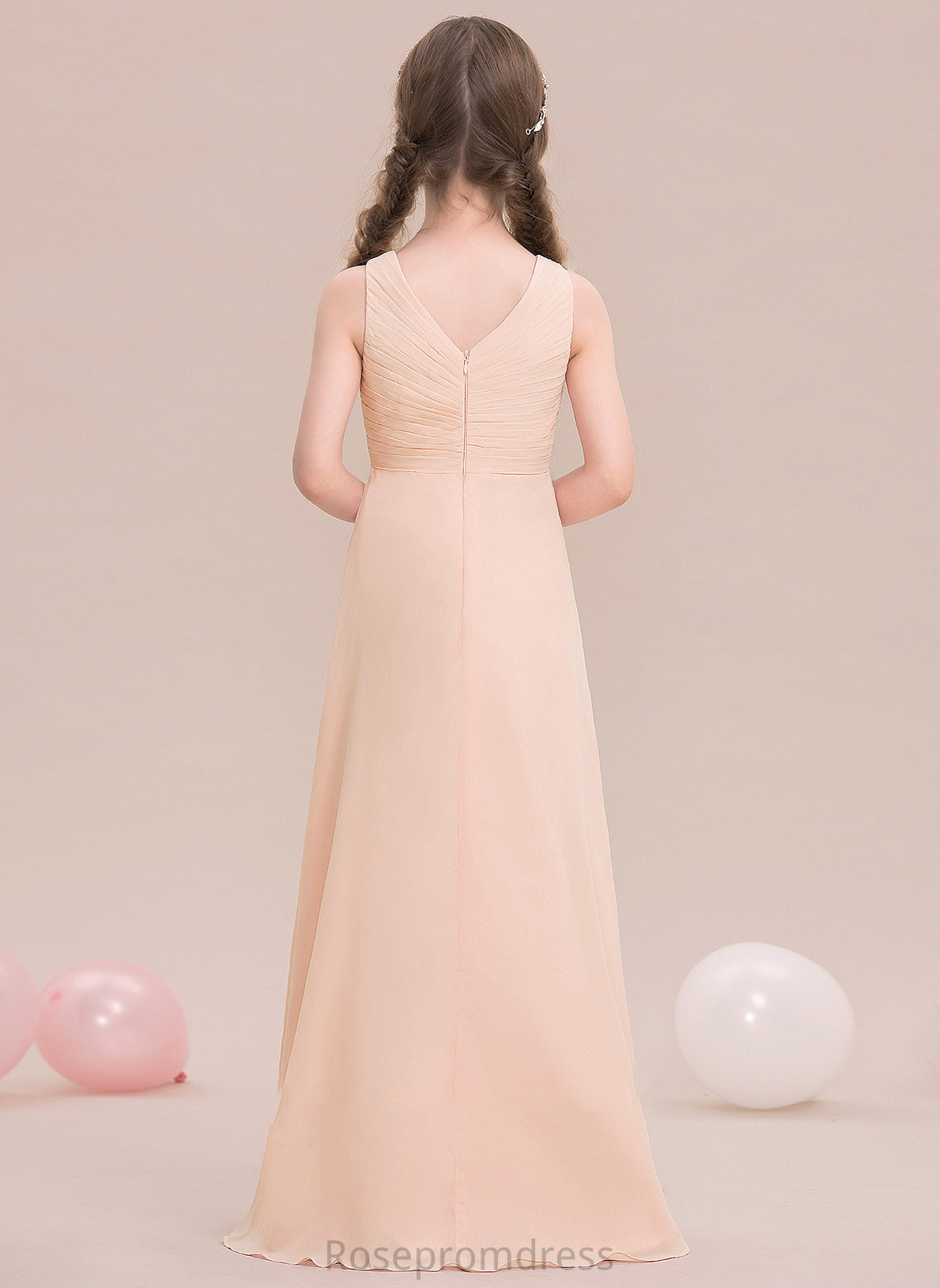Ruffle Chiffon Junior Bridesmaid Dresses Lilyana With A-Line Floor-Length V-neck
