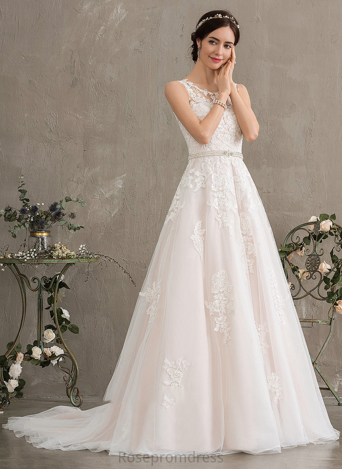 Dress With Train Beading Sherlyn Tulle Court Sequins Wedding Wedding Dresses Neck Scoop Ball-Gown/Princess