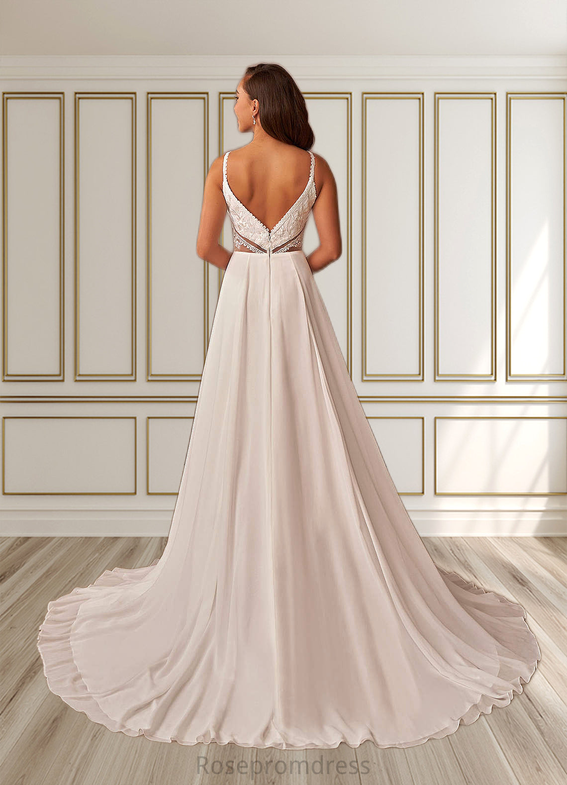 Amy A-Line Sequins Chiffon Chapel Train Dress SRSP0020120