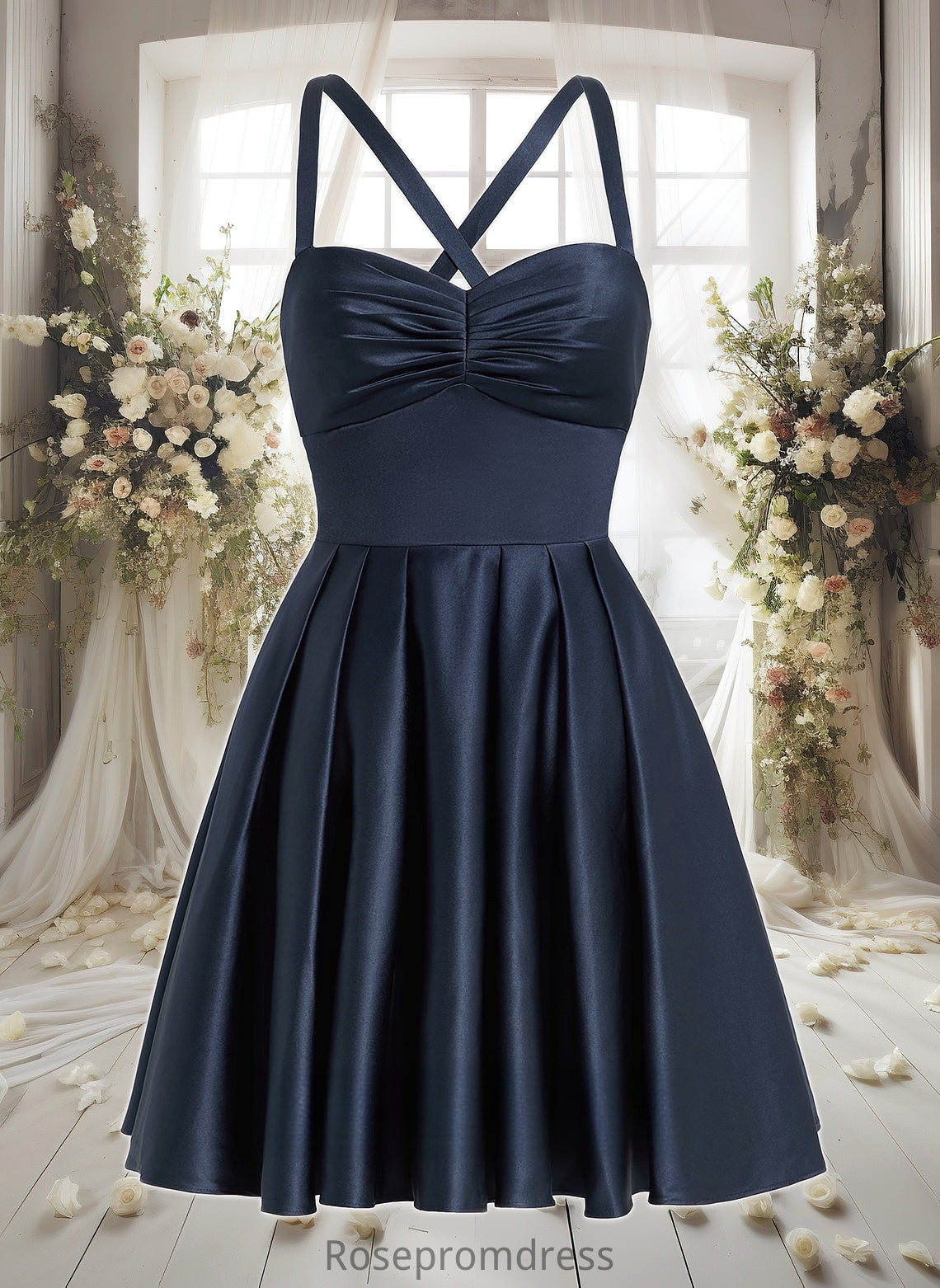 Kaylen A-line Sweetheart Short Satin Homecoming Dress With Pleated DSP0025673
