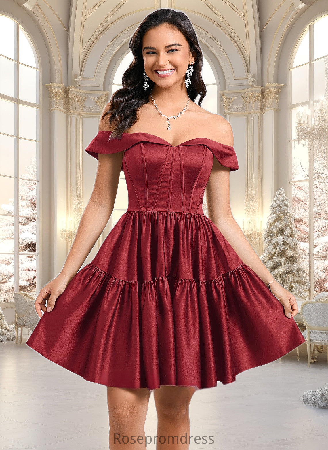 Braelyn Ball-Gown/Princess Off the Shoulder Short Satin Homecoming Dress DSP0025680