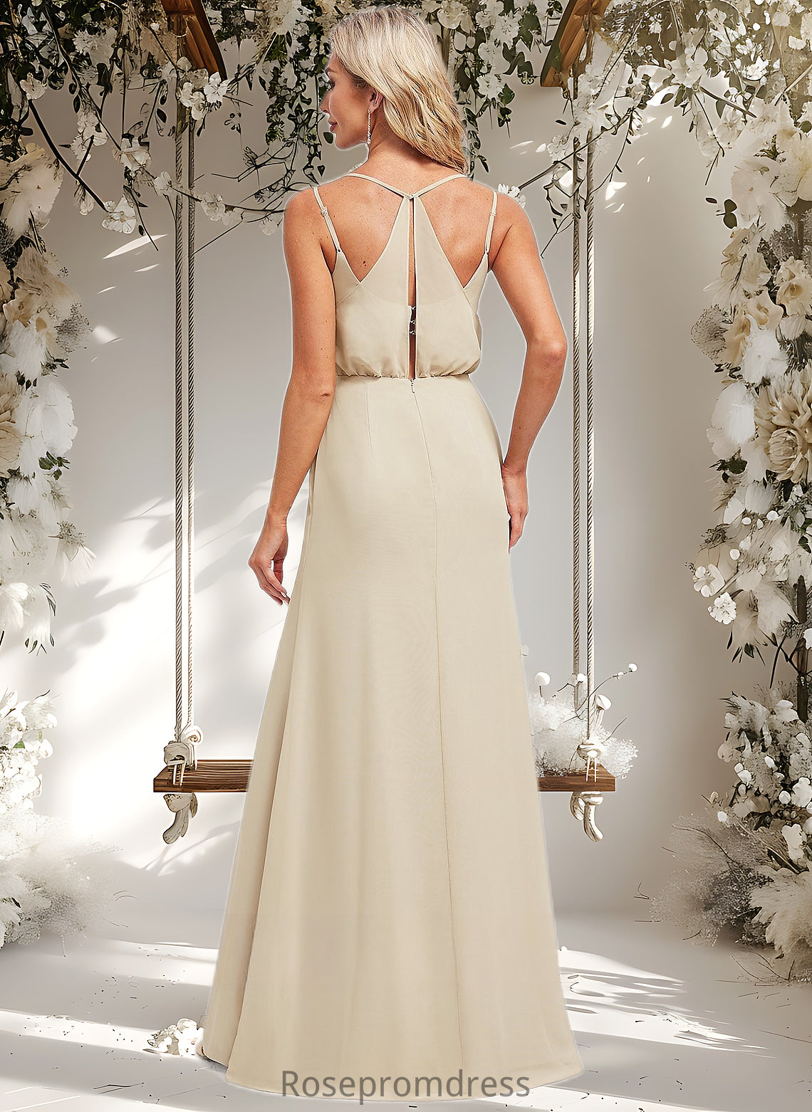 Emma A-line V-Neck Floor-Length Chiffon Bridesmaid Dress DSP0025790