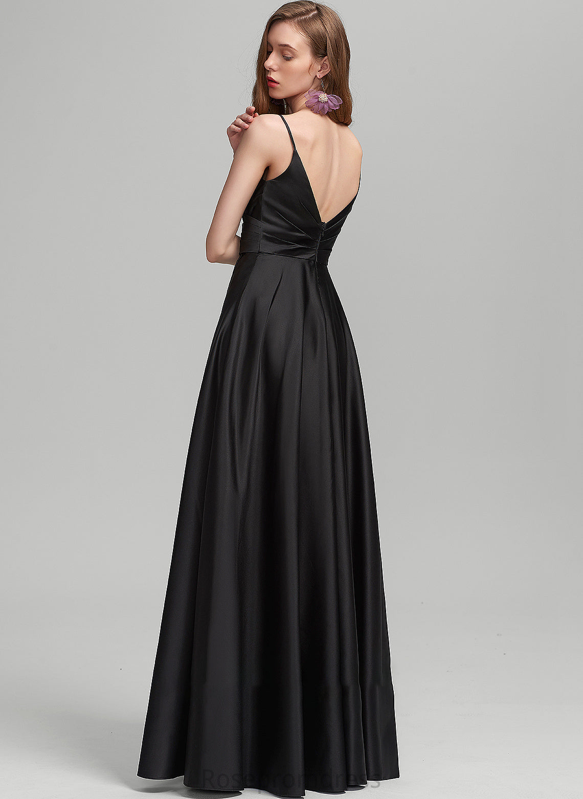 Satin Split Prom Dresses With Ruffle Floor-Length Front A-Line Hailey V-neck