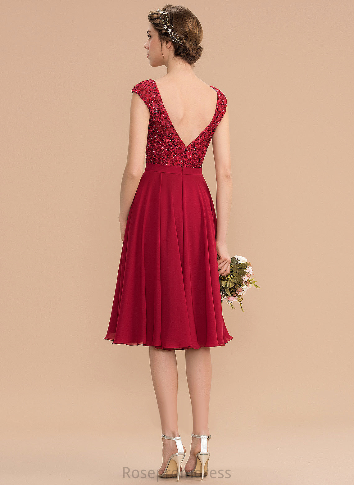 V-neck Chiffon Homecoming Dresses Dress With Renata Homecoming A-Line Lace Beading Knee-Length