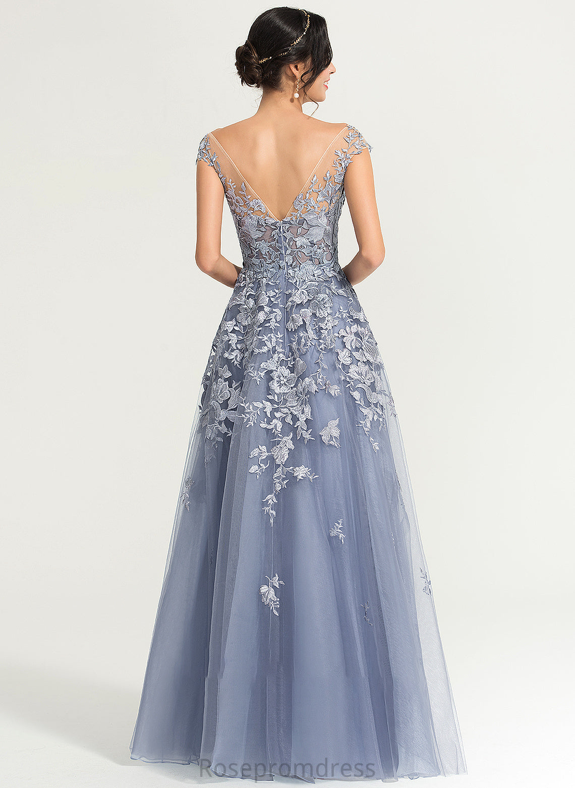 Pearl Floor-Length Scoop Tulle Ball-Gown/Princess Neck Prom Dresses