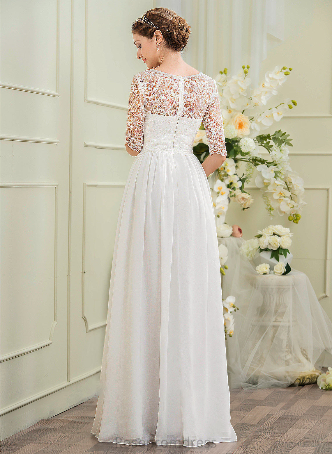 Chiffon Jimena A-Line Wedding Floor-Length Illusion Wedding Dresses Dress