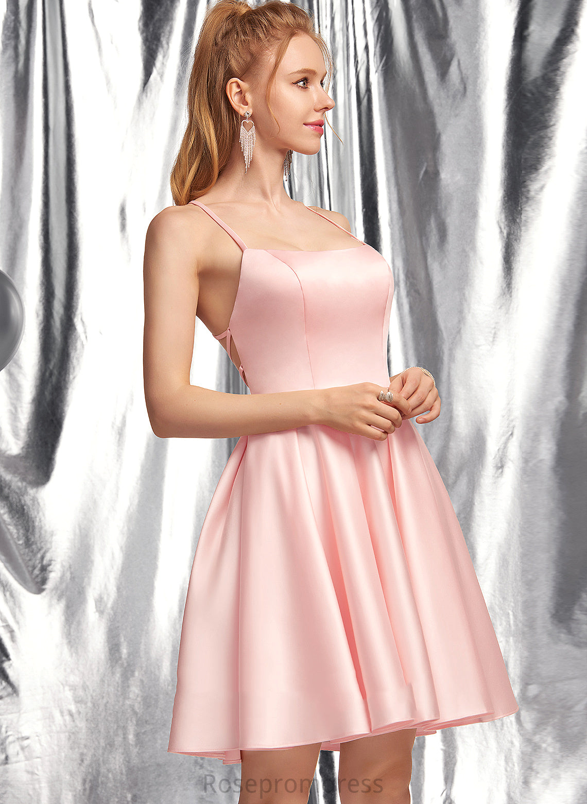 Neckline Short/Mini Adrianna Homecoming Dresses Square Homecoming Dress Satin A-Line