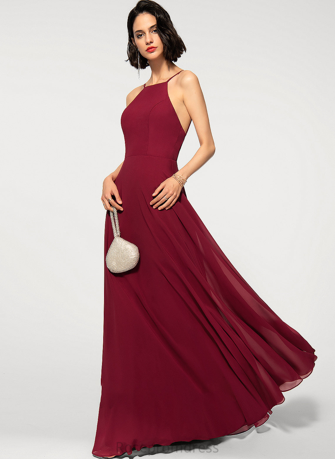 Neckline Prom Dresses A-Line Chiffon Neck Square Luz Floor-Length Scoop