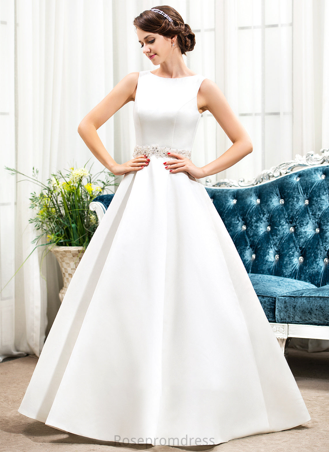 Dress Sequins Ball-Gown/Princess Wedding Scoop Yoselin Floor-Length Wedding Dresses Satin Beading Neck With