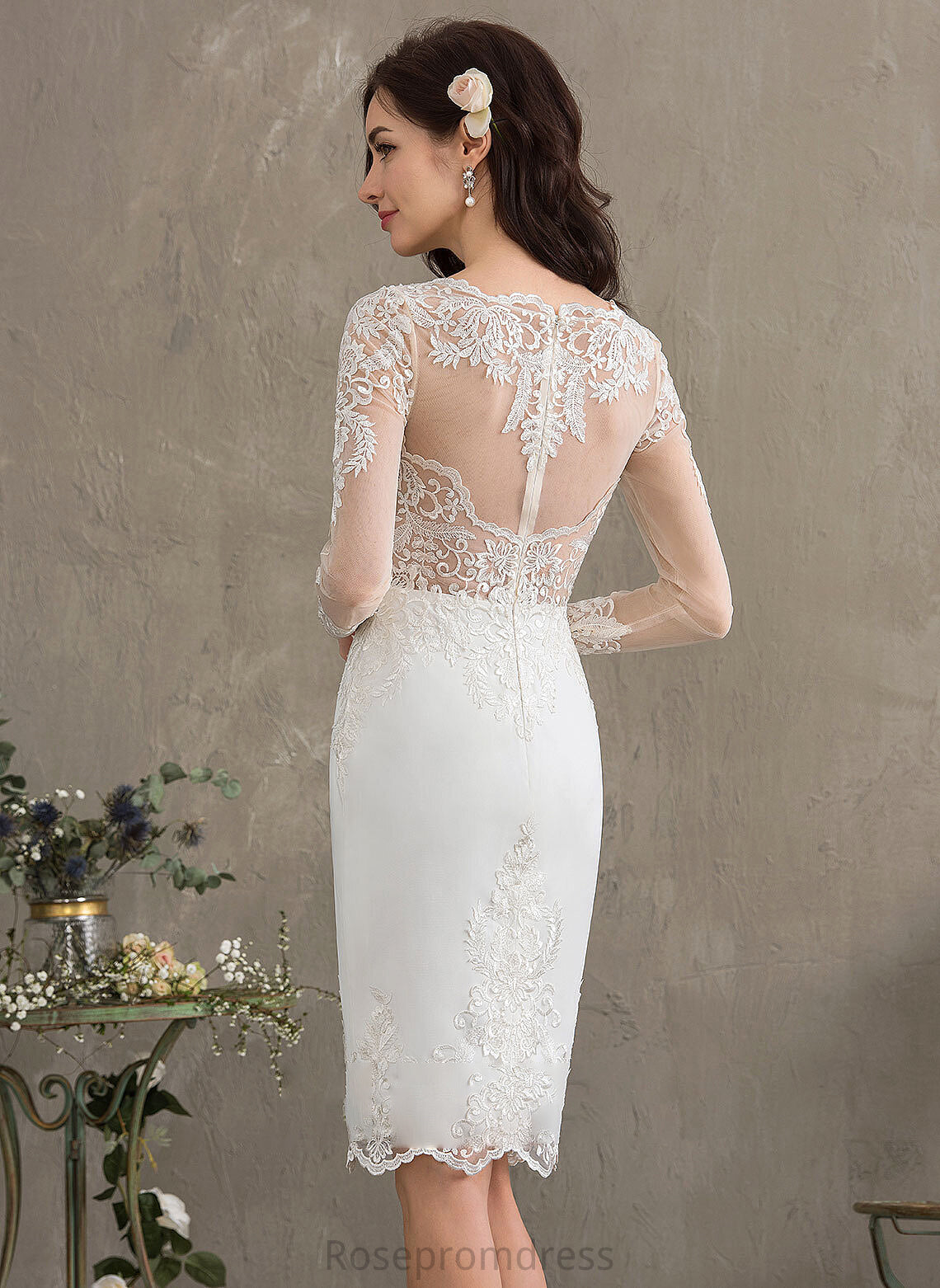 Dress Stretch Sheath/Column Knee-Length Pamela Wedding Crepe Wedding Dresses V-neck