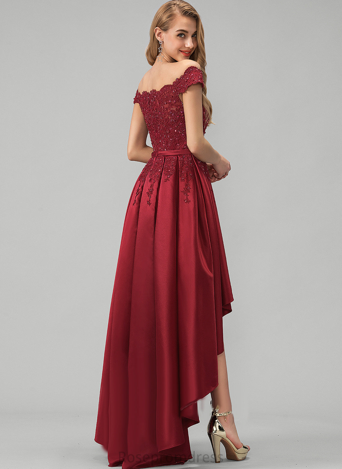Satin Bow(s) Gillian Prom Dresses Beading Off-the-Shoulder Ball-Gown/Princess With Asymmetrical Sequins