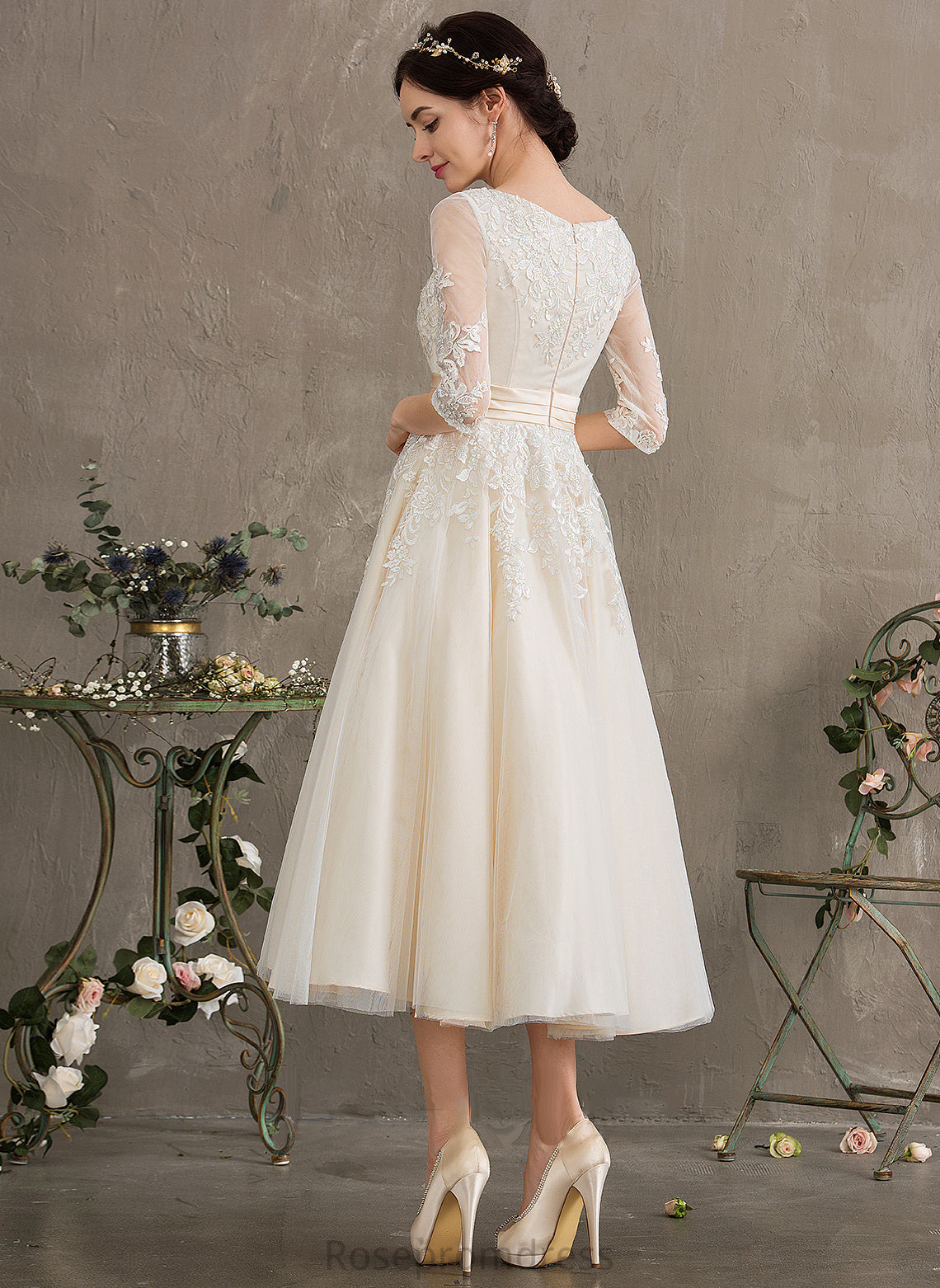 Ball-Gown/Princess Dress Chaya V-neck Wedding Dresses Tulle Wedding Tea-Length