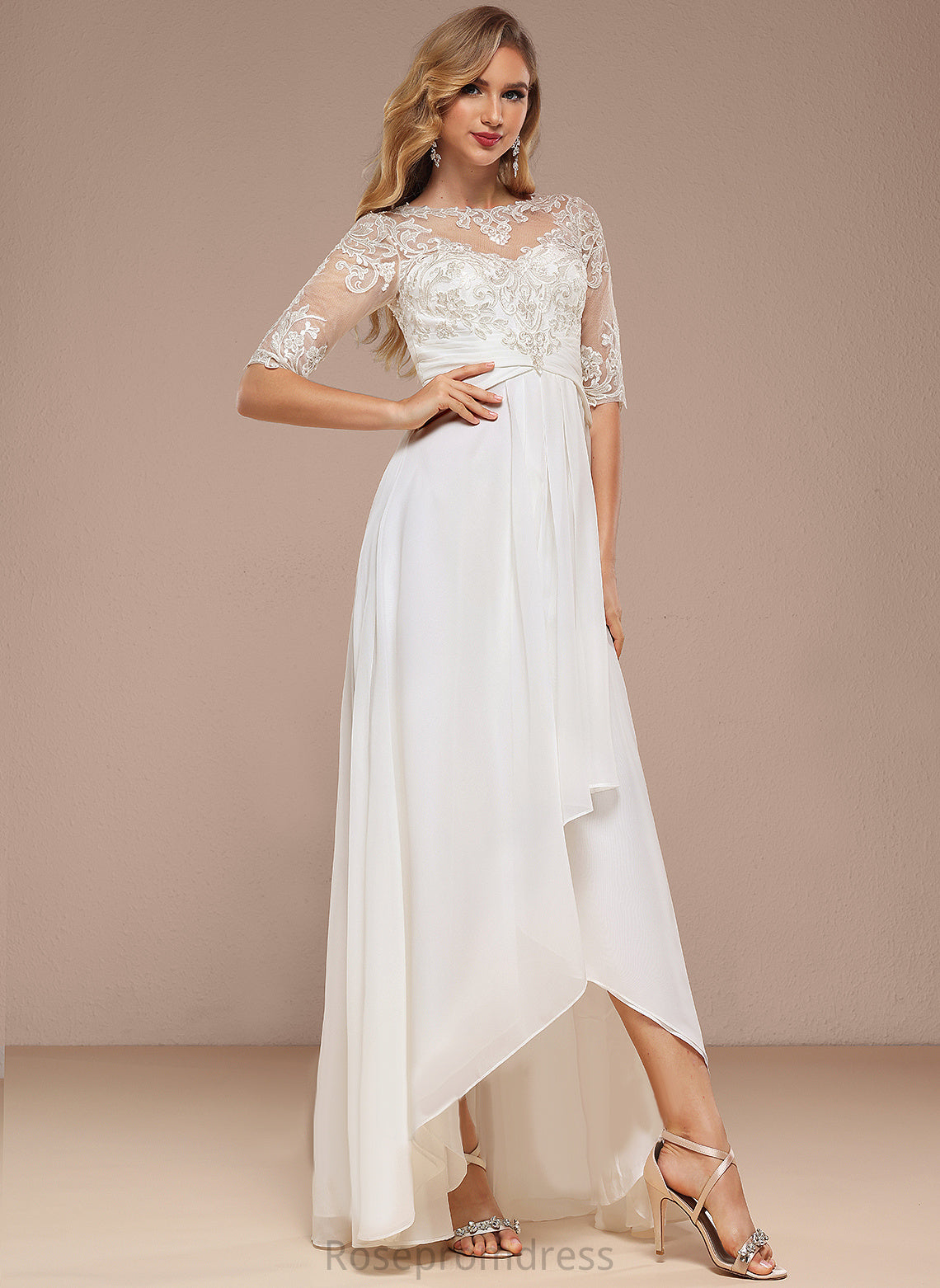 Neck Chiffon Dress Boat Asymmetrical Wedding Lace A-Line Jocelynn Wedding Dresses