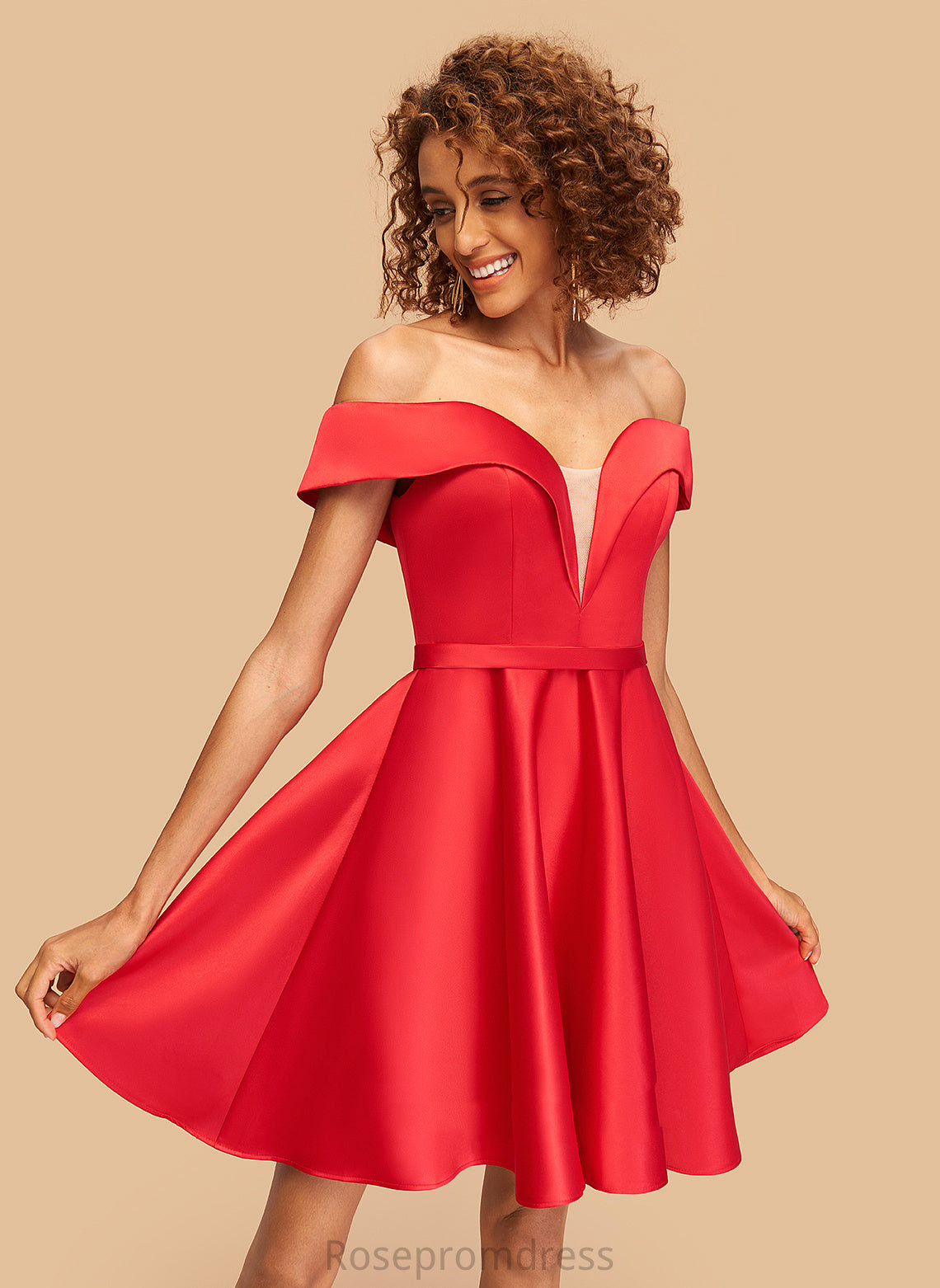 A-Line Satin Leanna Short/Mini Dress Off-the-Shoulder Homecoming Dresses Homecoming