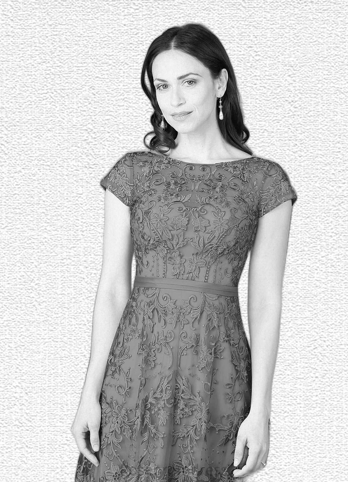Emilia A-Line Lace Tulle Tea-Length Dress SRSP0019839