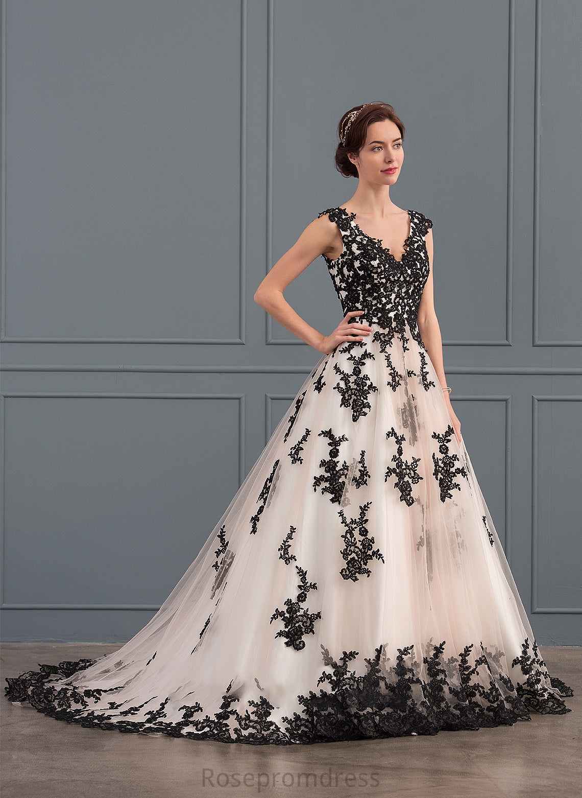 Dress Wedding Tulle With Myla Wedding Dresses Lace V-neck Appliques Ball-Gown/Princess Court Train
