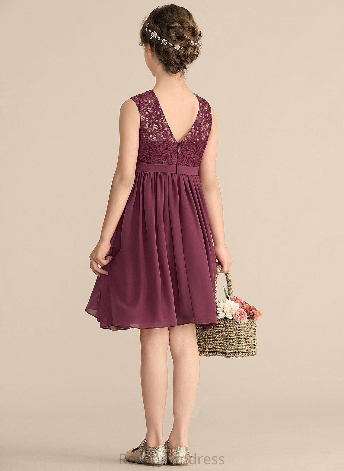 Junior Bridesmaid Dresses A-LineScoopNeckKnee-LengthChiffonLaceJuniorBridesmaidDress#165020 Haleigh