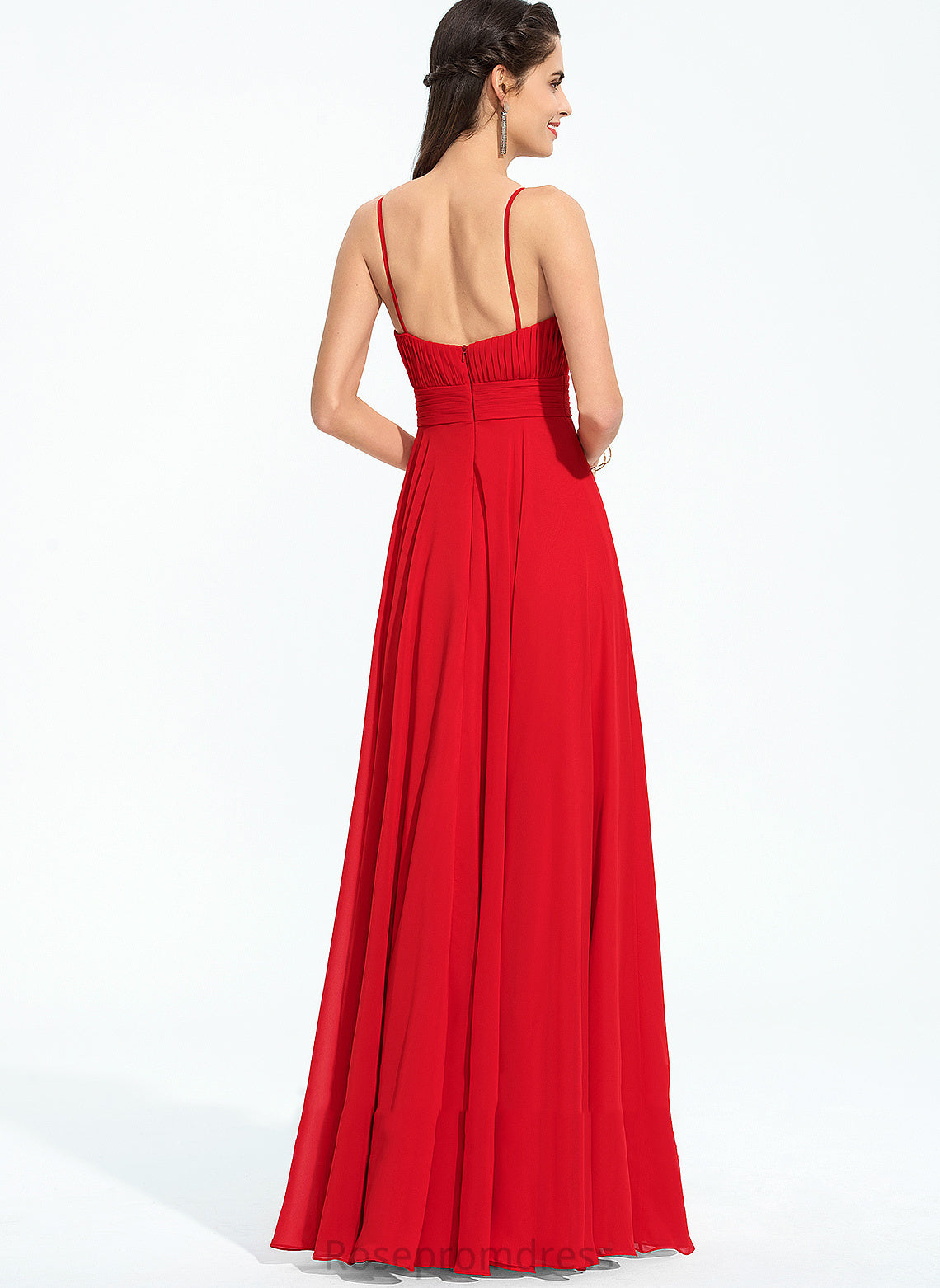 Olga A-Line Chiffon V-neck Prom Dresses Floor-Length Ruffle With