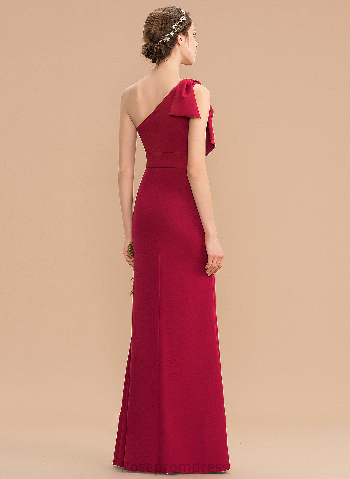 One-Shoulder Length Silhouette SplitFront Embellishment Floor-Length Sheath/Column Neckline Fabric Ashlyn Bridesmaid Dresses