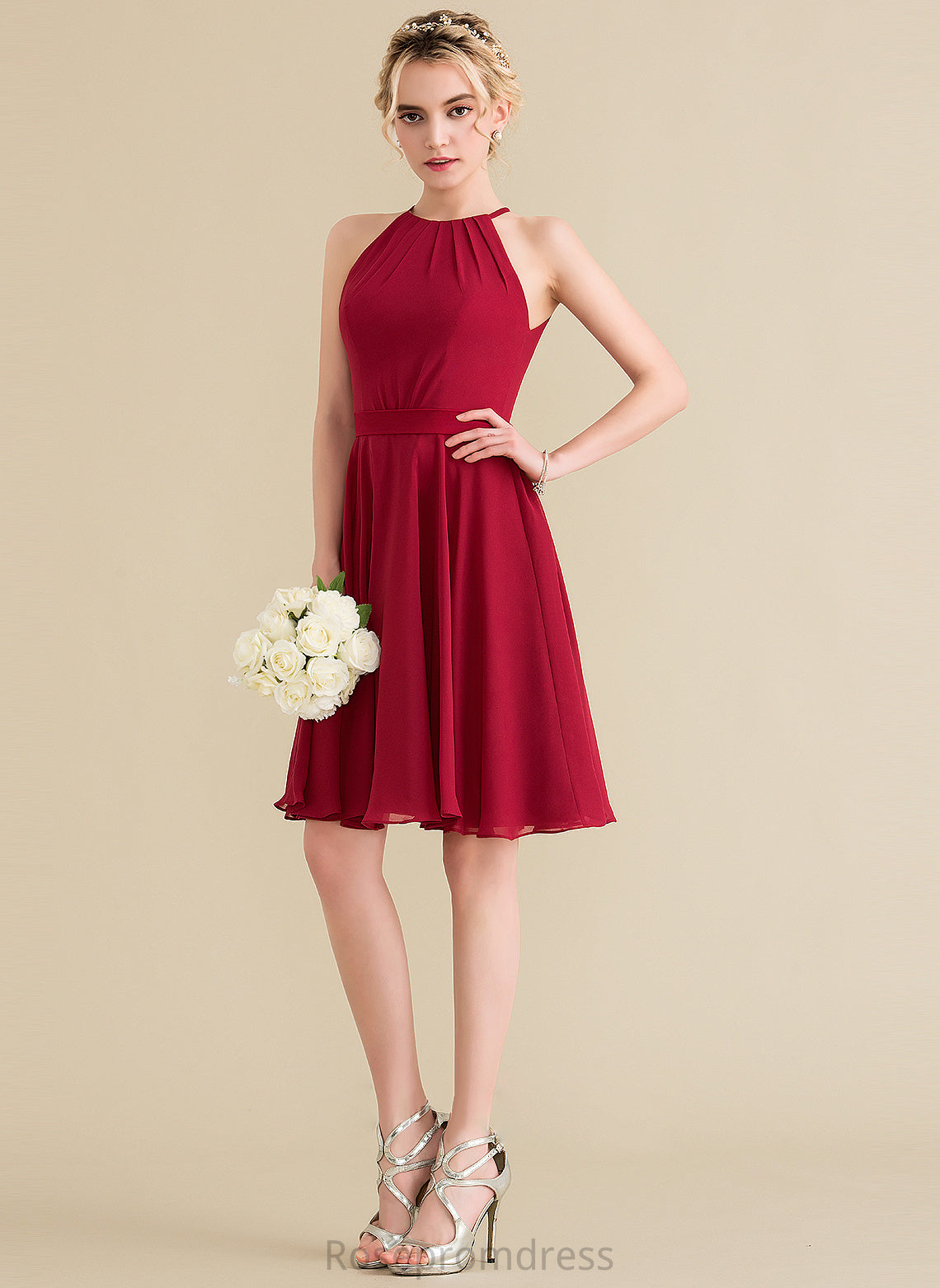 Neckline Fabric Knee-Length ScoopNeck Silhouette A-Line Bow(s) Ruffle Length Embellishment Kinsley Natural Waist Bridesmaid Dresses