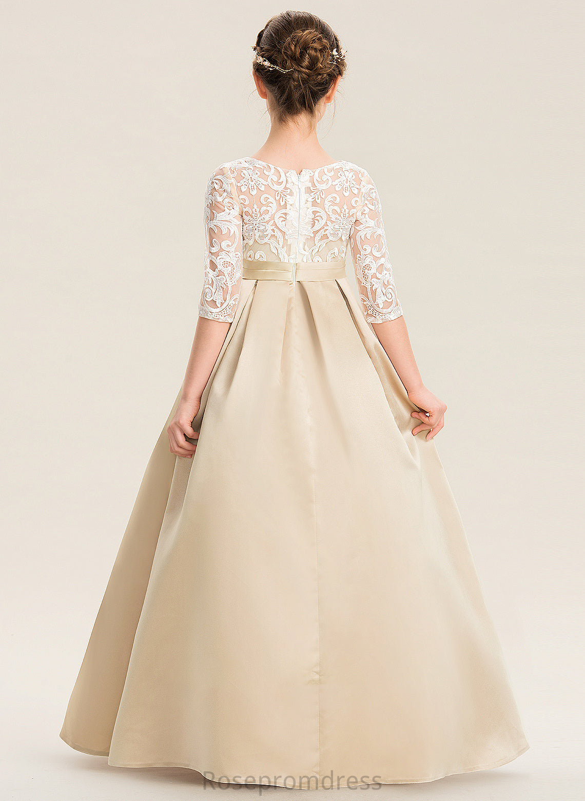 Araceli Lace Floor-Length Junior Bridesmaid Dresses Neck Ball-Gown/Princess Satin Scoop