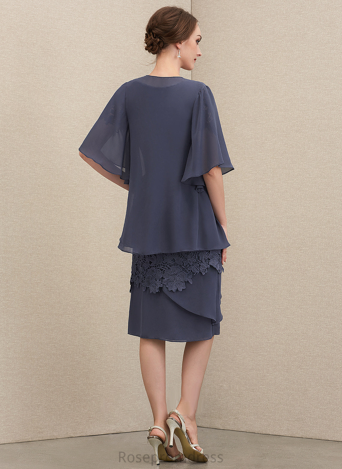 of Knee-Length Mother of the Bride Dresses Scoop Sheath/Column Allison Lace Bride the Neck Dress Mother Chiffon