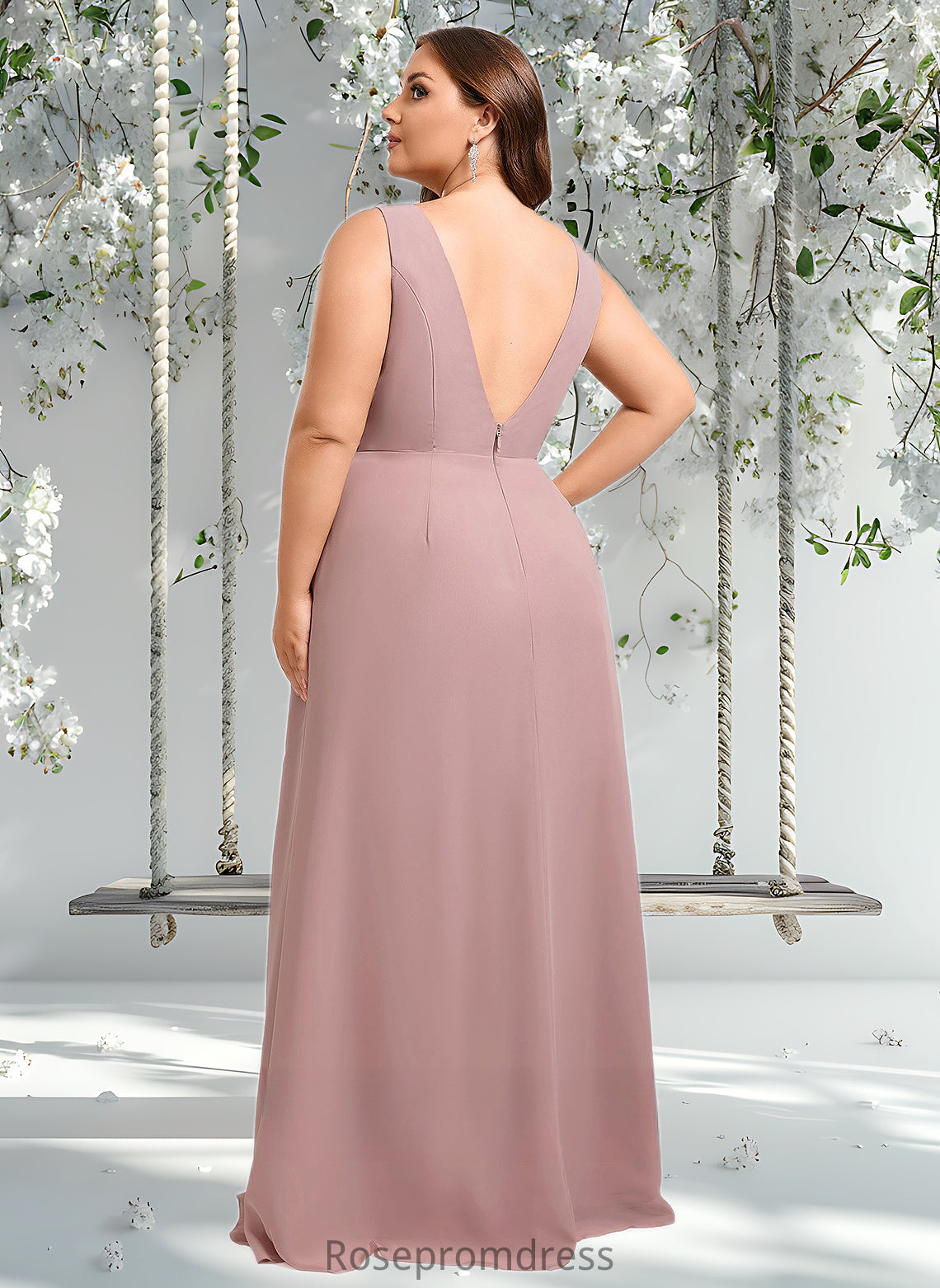 Phoebe A-line V-Neck Floor-Length Chiffon Bridesmaid Dress DSP0025820