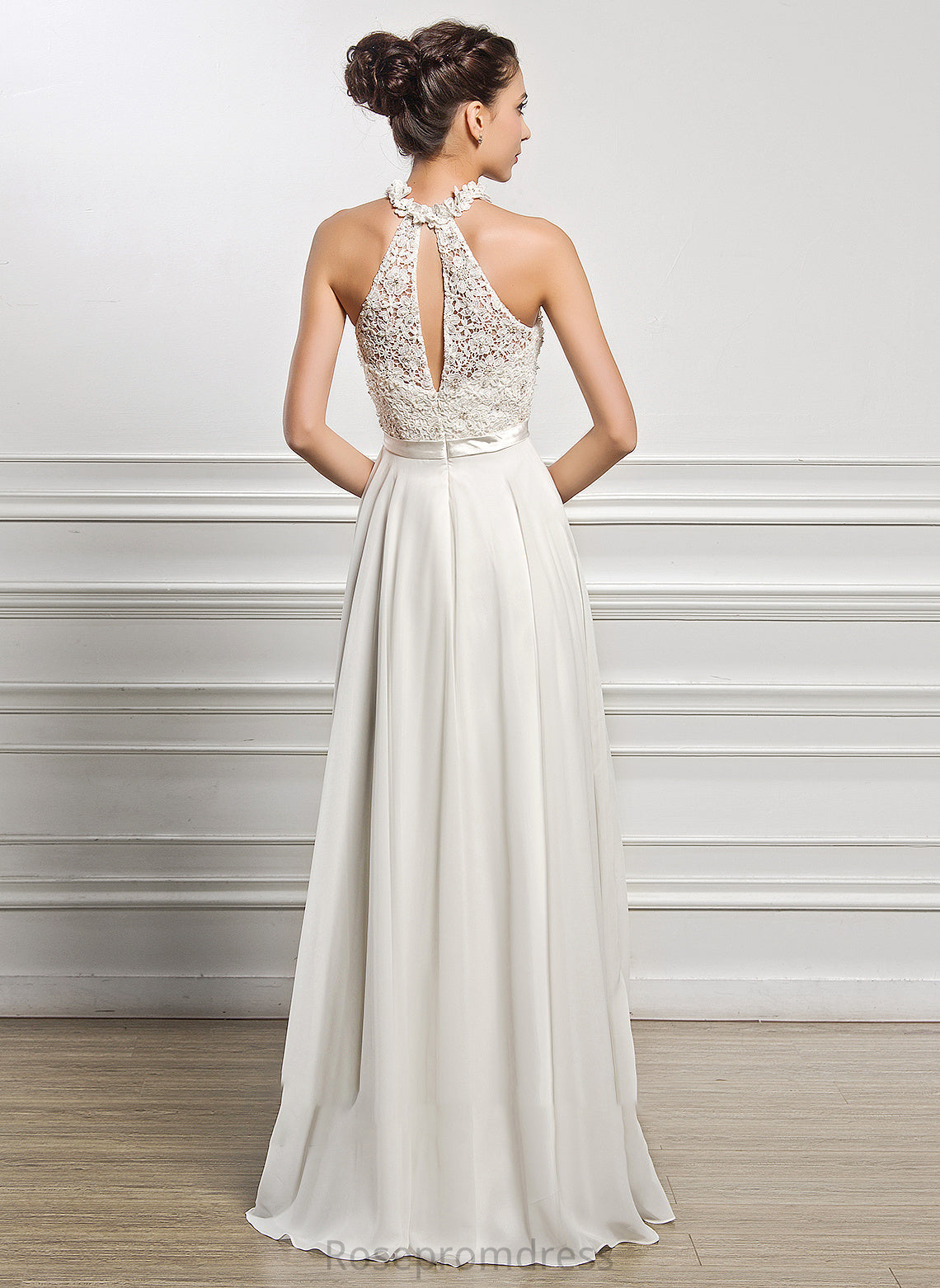 Chiffon Scoop A-Line With Sequins Dress Wedding Dresses Nylah Neck Beading Floor-Length Wedding