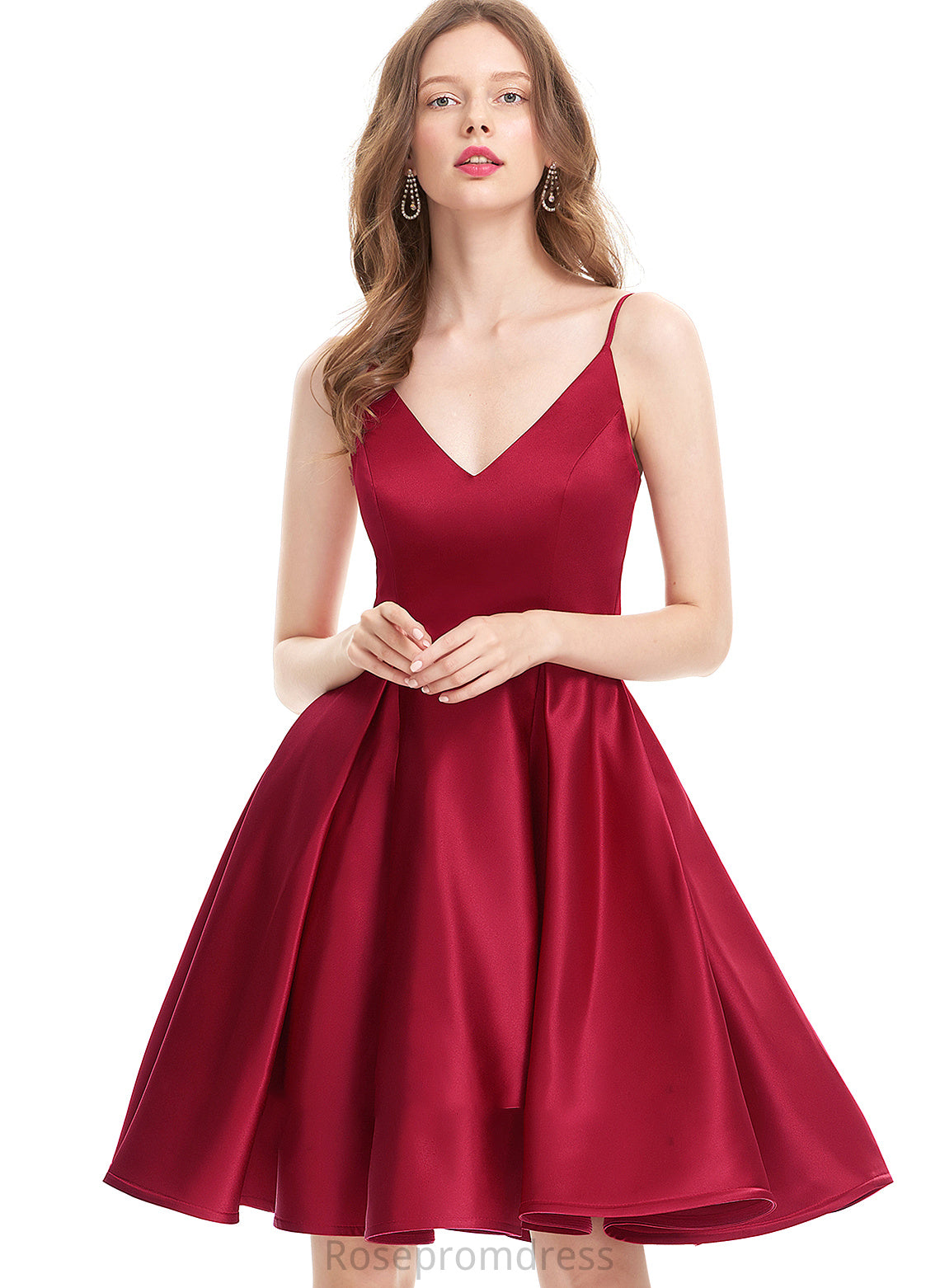 Reyna V-neck Prom Dresses A-Line Satin Knee-Length