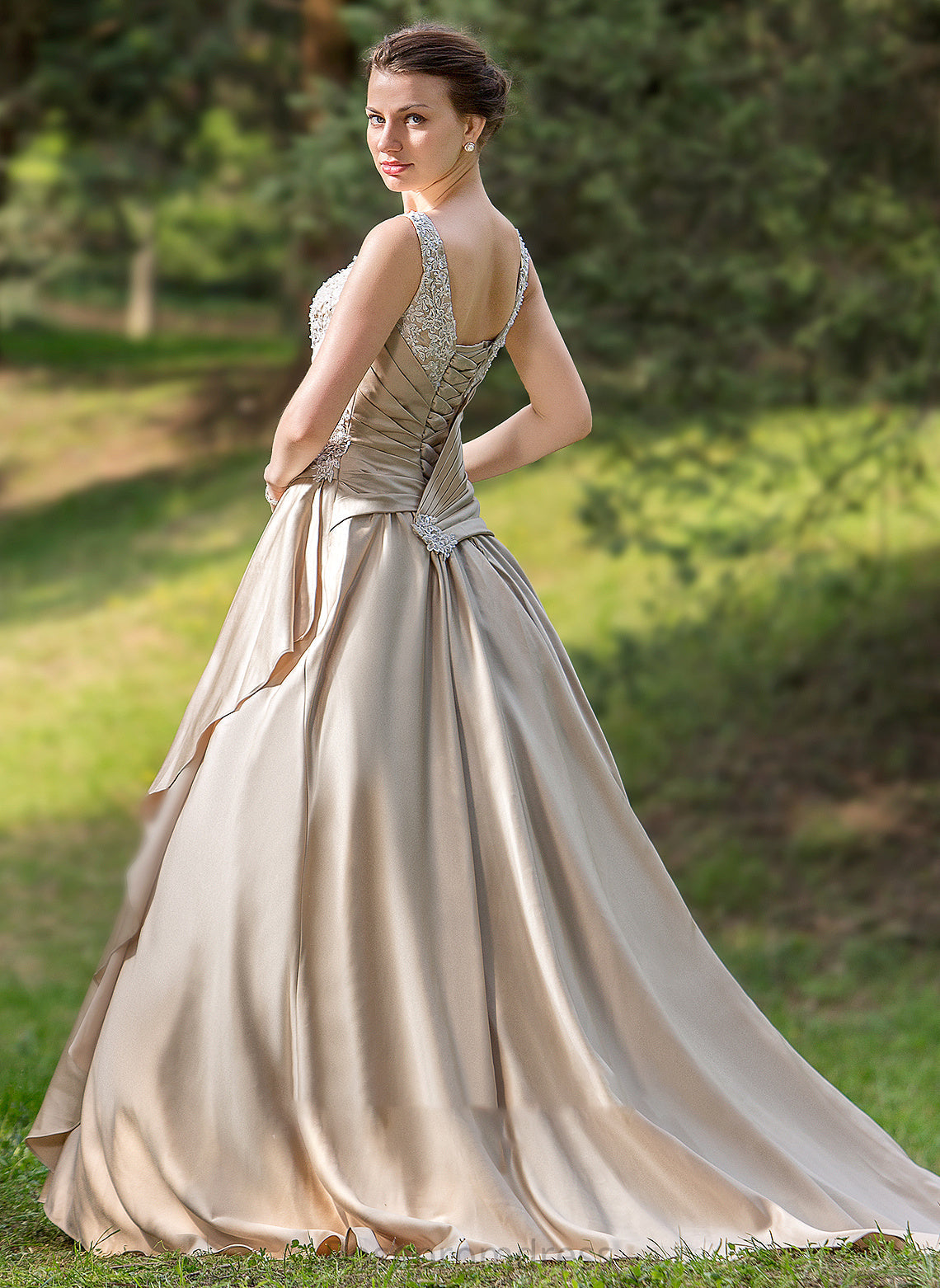 Court Satin Tiana Wedding Cascading Ball-Gown/Princess Sweetheart Dress Ruffle Wedding Dresses Ruffles Train Appliques Beading With Lace