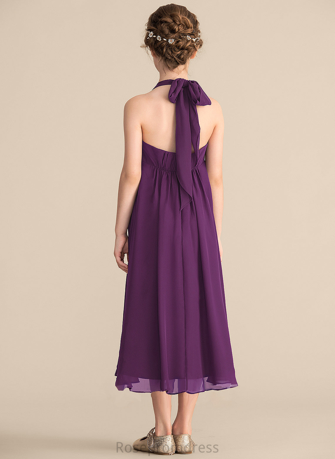 Junior Bridesmaid Dresses Chiffon Asymmetrical Empire Bow(s) Gill Beading Halter With