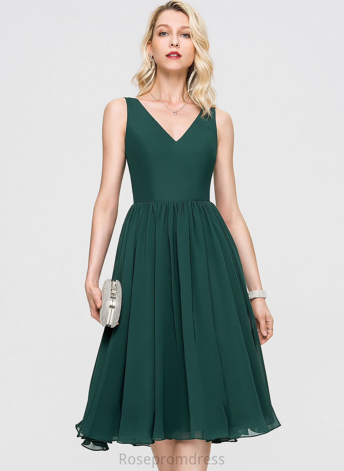 Neckline Knee-Length Silhouette V-neck Fabric Length A-Line Sleeve Kadence Bridesmaid Dresses