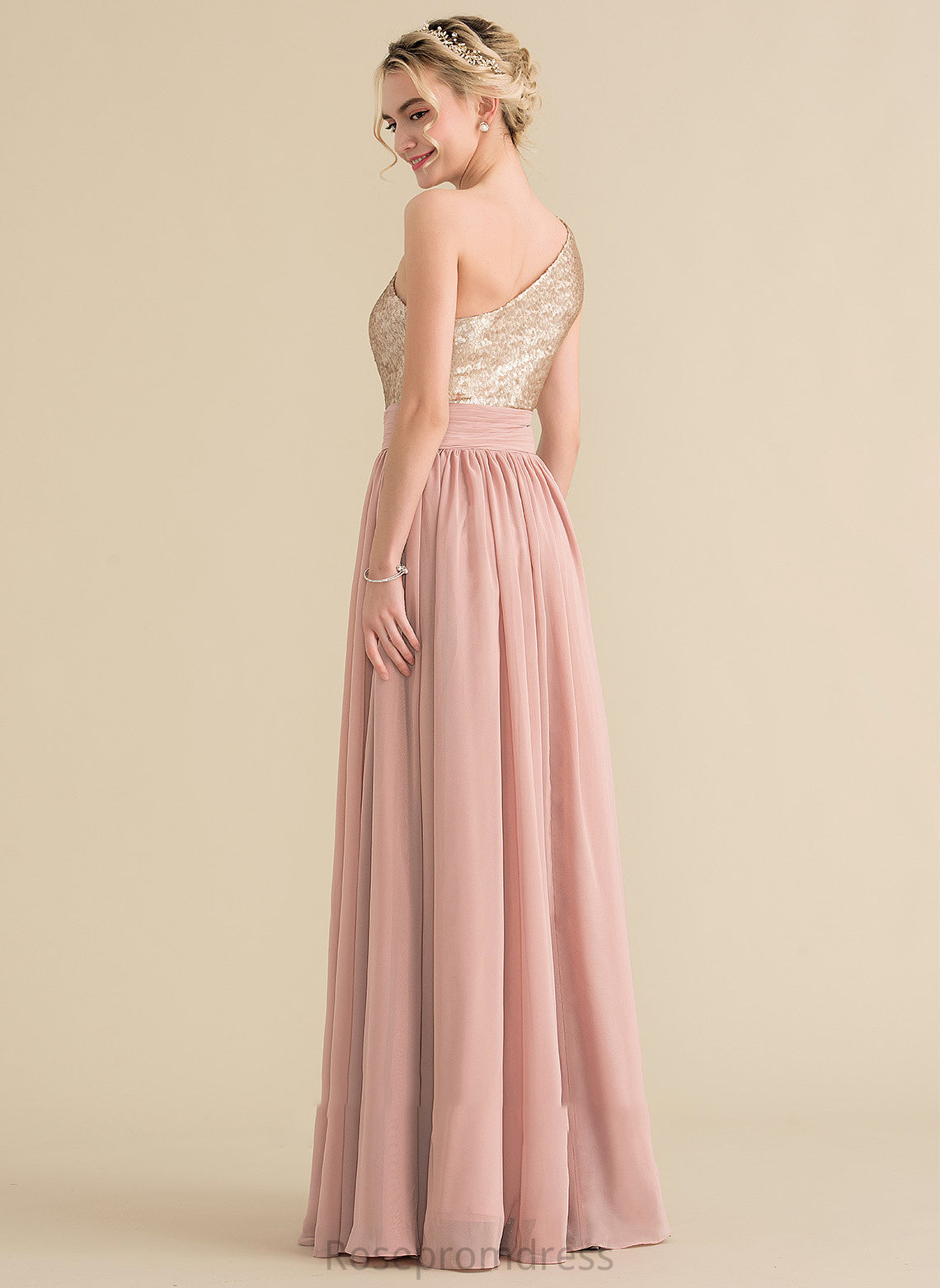 One-Shoulder A-Line Sequined Silhouette Straps Fabric Neckline Length Floor-Length Gillian Bridesmaid Dresses