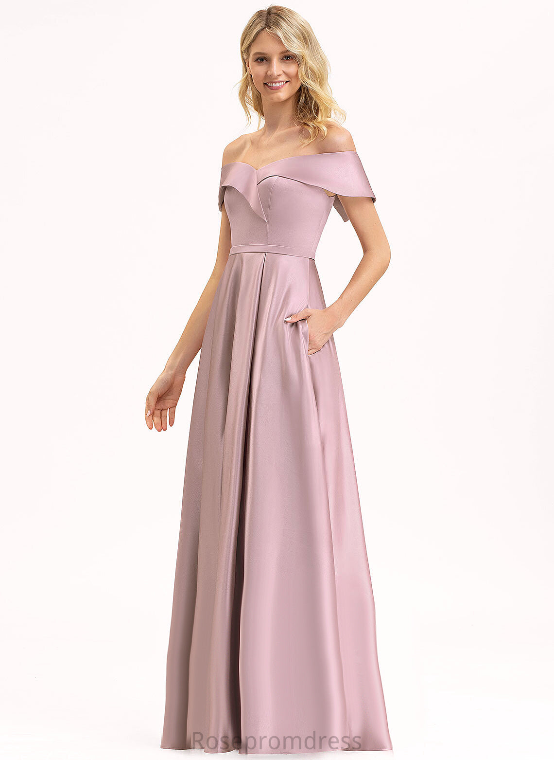 Straps&Sleeves Floor-Length Length Silhouette A-line OfftheShoulder Satin Neckline Fabric Martha Bridesmaid Dresses