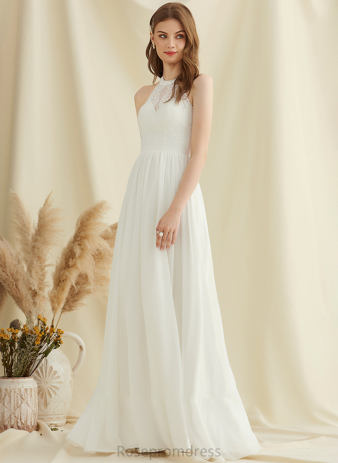 Floor-Length A-Line Lace Front Dress Chiffon Neck Scoop With Wedding Wedding Dresses Split Minnie