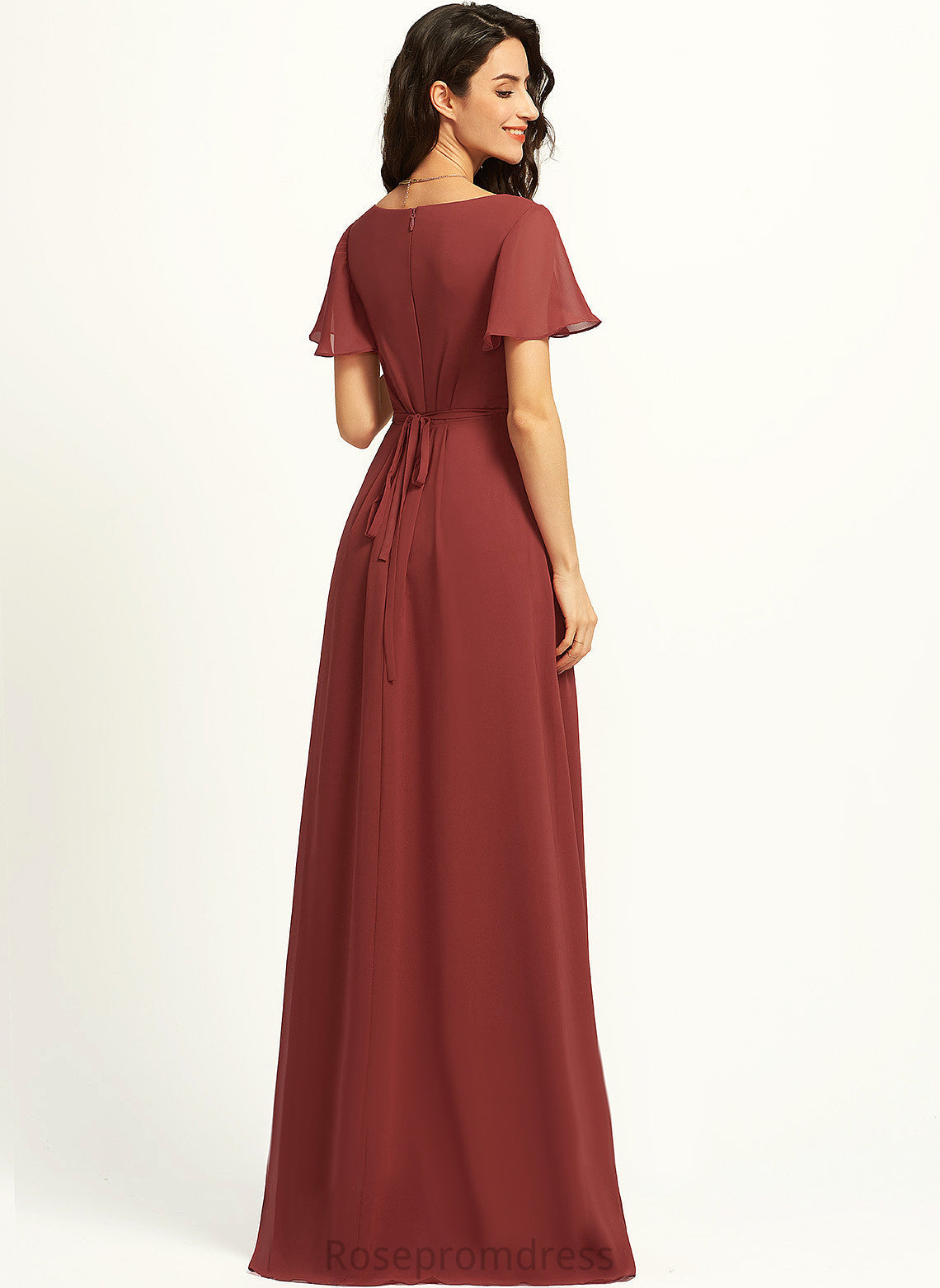 A-line Floor-Length Fabric Straps&Sleeves Length V-Neck Neckline Silhouette Aubrey Natural Waist A-Line/Princess Floor Length Bridesmaid Dresses