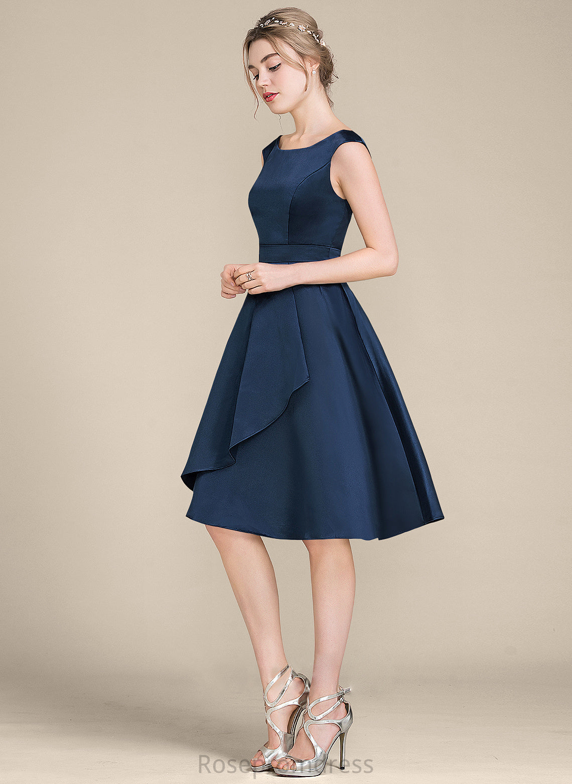 ScoopNeck Length Neckline Knee-Length A-Line Silhouette CascadingRuffles Embellishment Fabric Claire A-Line/Princess Natural Waist Bridesmaid Dresses