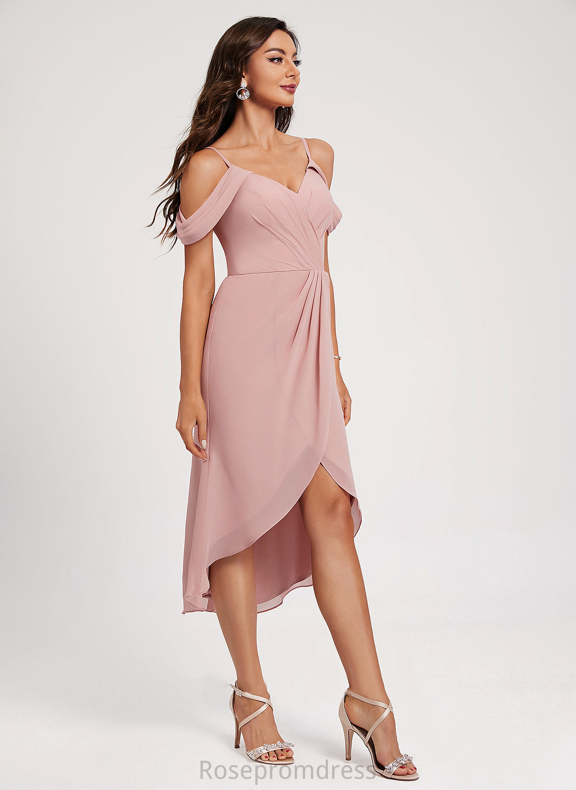Pleated V-neck Front Dress Sheath/Column Chiffon With Cocktail Split Asymmetrical Eileen Cocktail Dresses