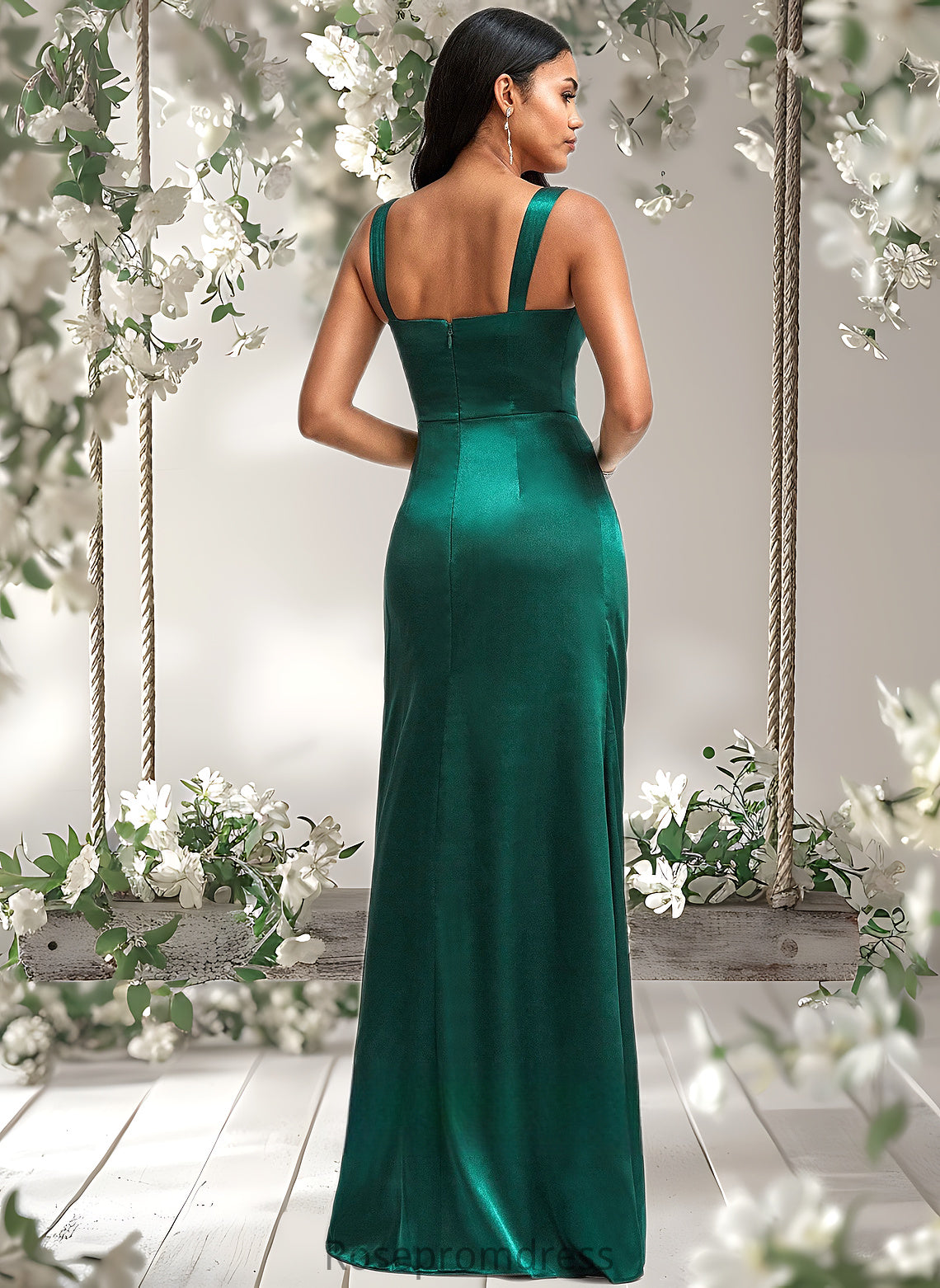 Kyra A-line Square Floor-Length Stretch Satin Bridesmaid Dress DSP0025742
