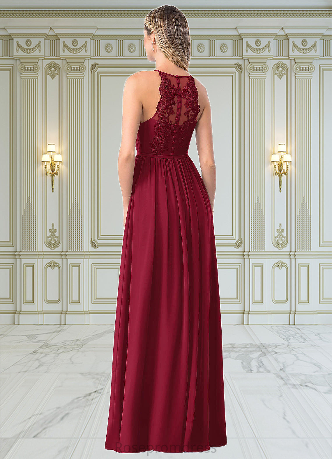Marin A-Line Lace Chiffon Floor-Length Dress SRSP0019743