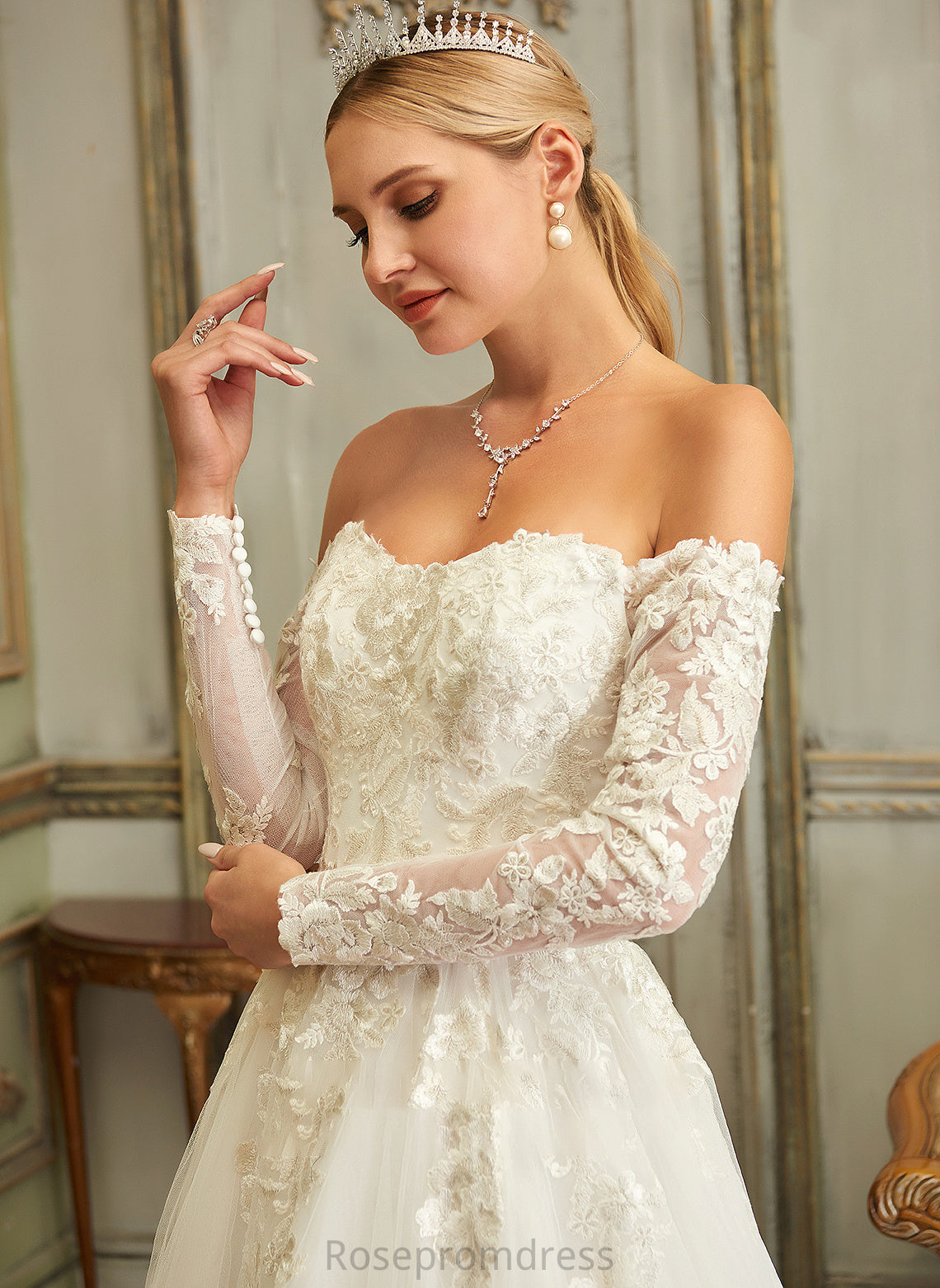 Lace Off-the-Shoulder Ball-Gown/Princess Tulle Isabel With Lace Wedding Sweep Wedding Dresses Dress Train