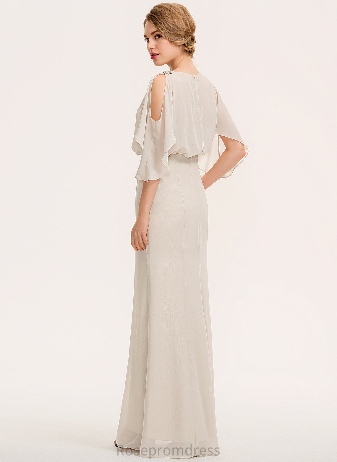 Silhouette Sheath/Column Neckline Floor-Length CascadingRuffles Embellishment Fabric Length ScoopNeck Aisha Tea Length Sleeveless Bridesmaid Dresses